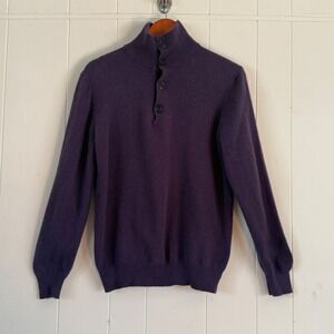 Enzo Mantovani Mens 100% Cashmere‎ Mock Neck Sweater Elbow Patches Size M Preppy